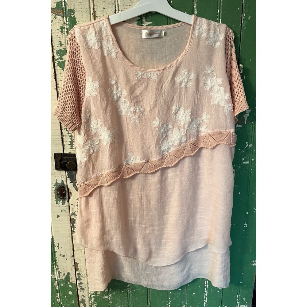 Simply Couture Pink Embroidered Layered Women’s Top